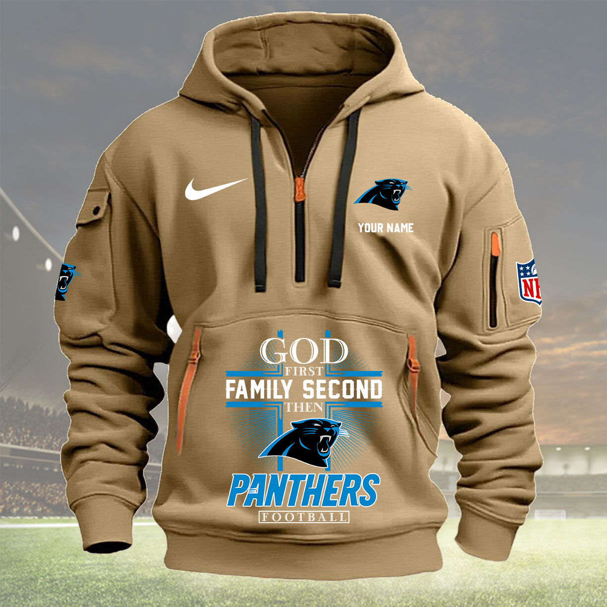 Sweat à capuche personnalisé Quarter Zip des Panthers de la Caroline Nouvelle Collection AZBTQZH000245