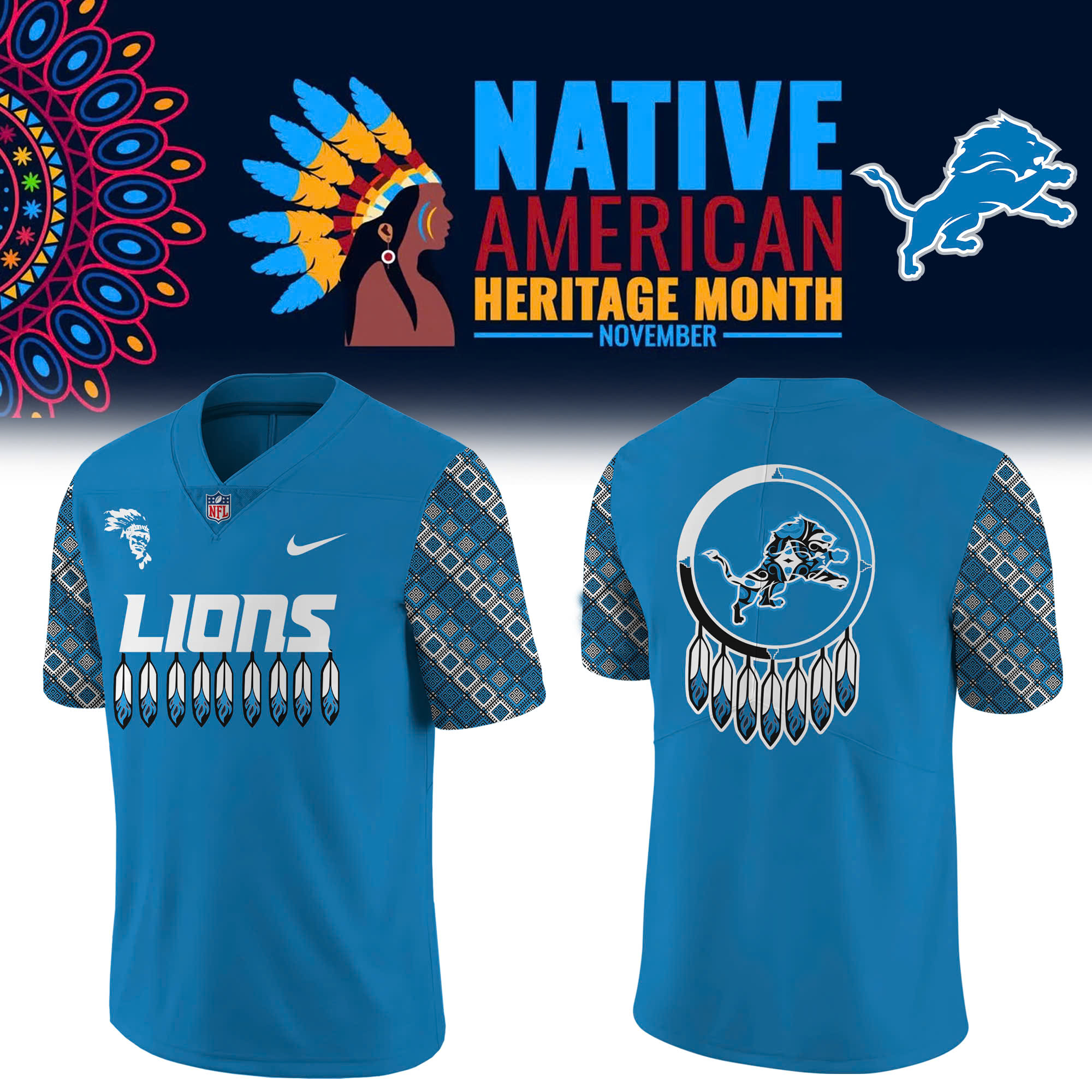 Detroit Lions Native American Heritage Month Premium Pullover Hoodie
