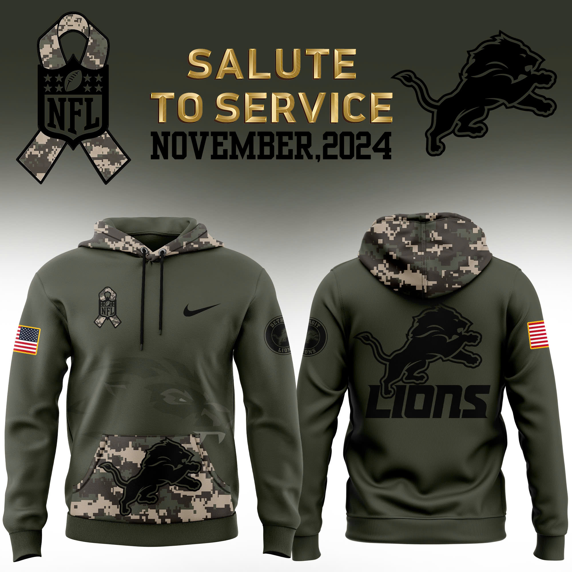 Detroit Lions Salute to Service Club Fleece Pullover Arctic Camo Hoodie
