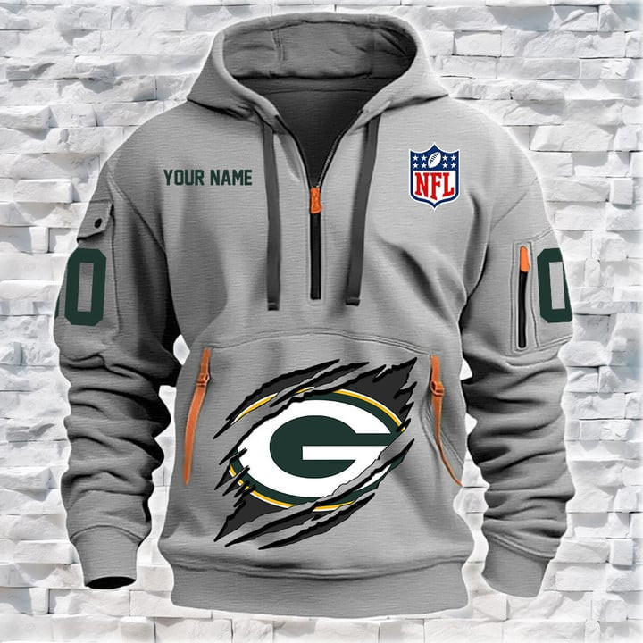 Green Bay Packers New Personalized Quarter Zip Hoodie AZBTQZH000106