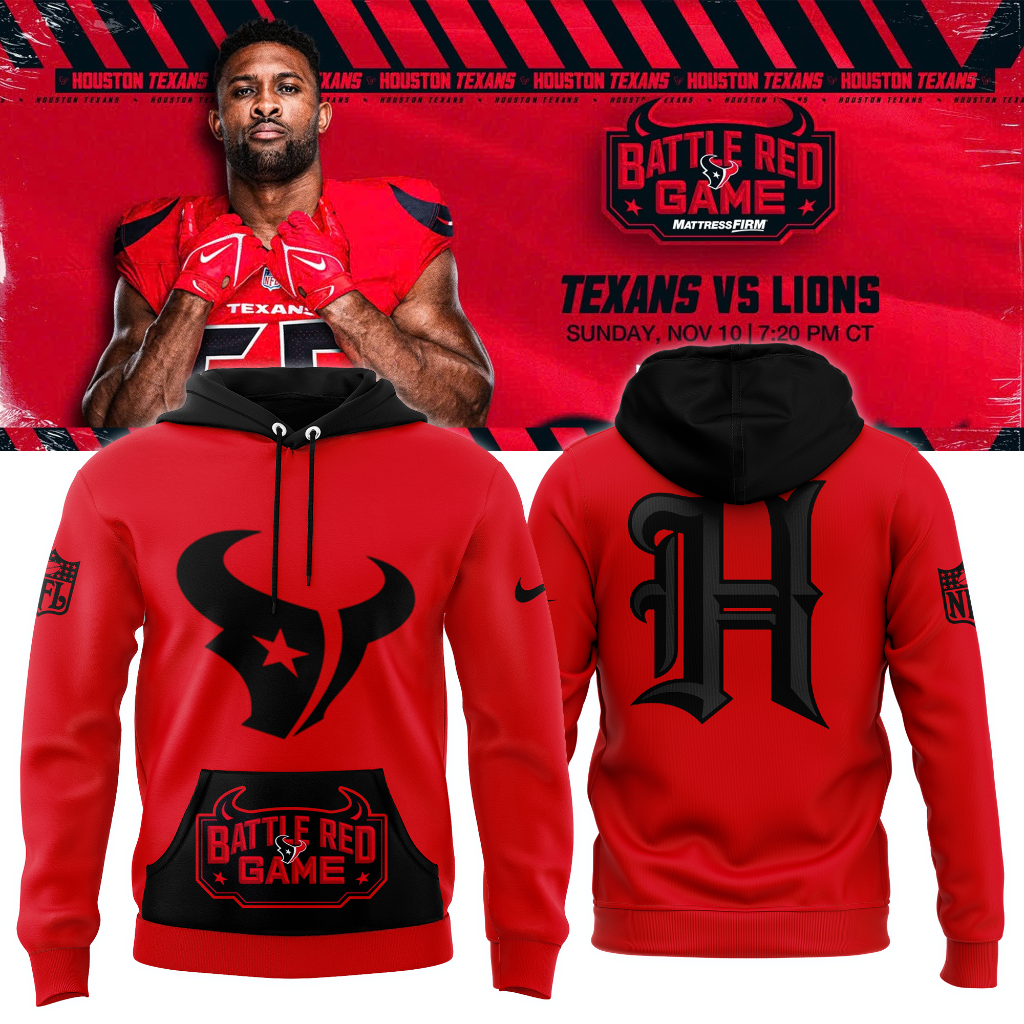 Houston Texans Battle Red Hoodie