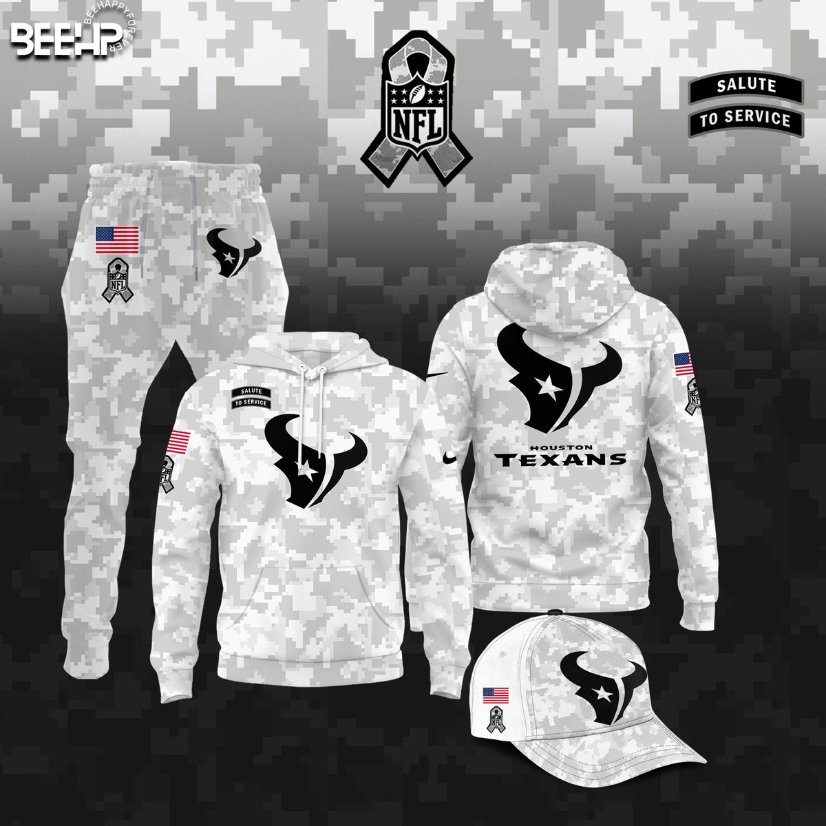 Houston Texans Camo Salute to Service Club Fleece Pullover Hoodie V2