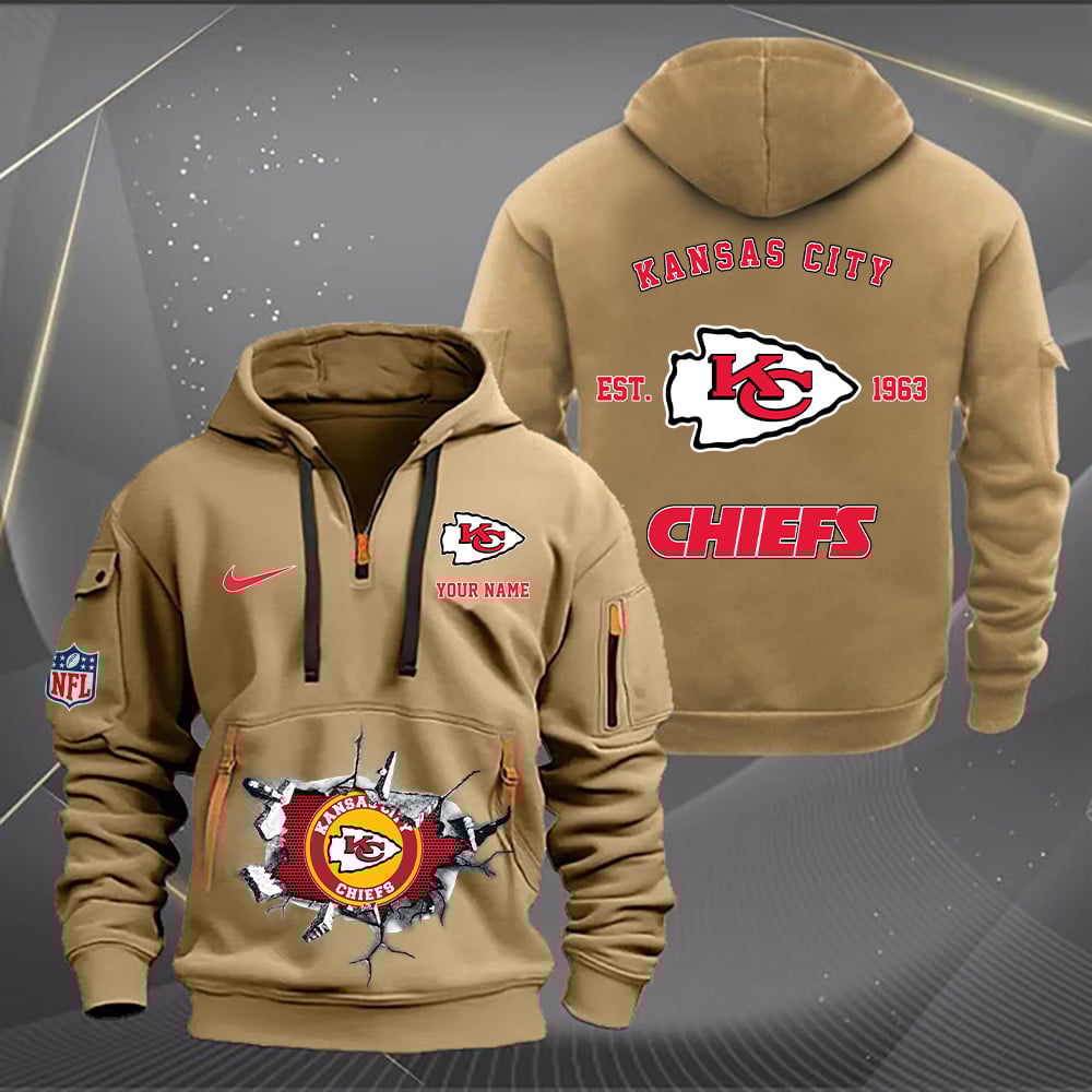 Kansas City Chiefs New Personalized Quarter Zip Hoodie AZBTQZH000144