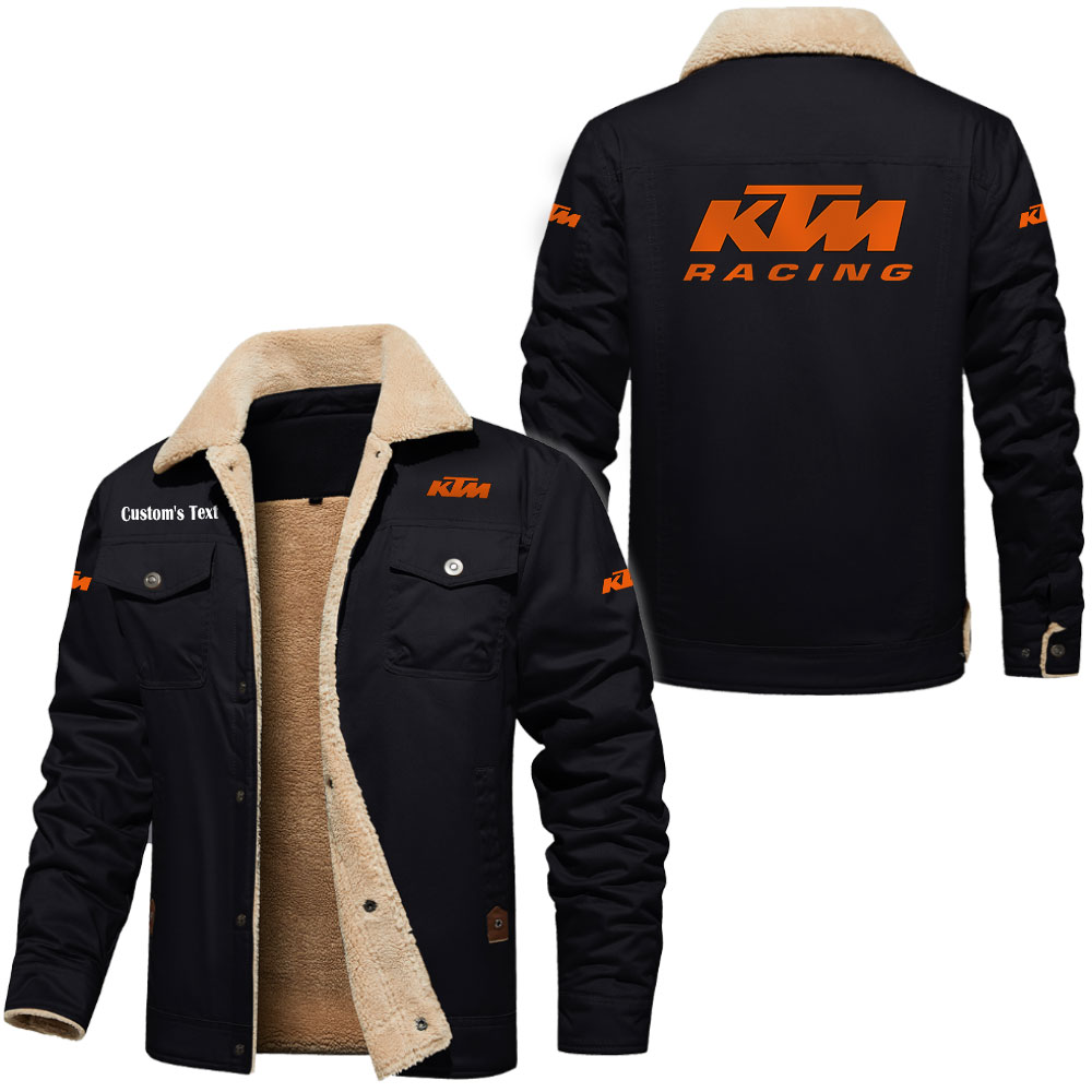 KTM Cargo-Fleece-gefütterte Baumwolljacke, mehrfarbig, Vintage-Stil, individueller Name