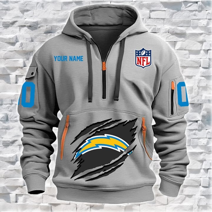 Los Angeles Chargers New Personalized Quarter Zip Hoodie AZBTQZH000112