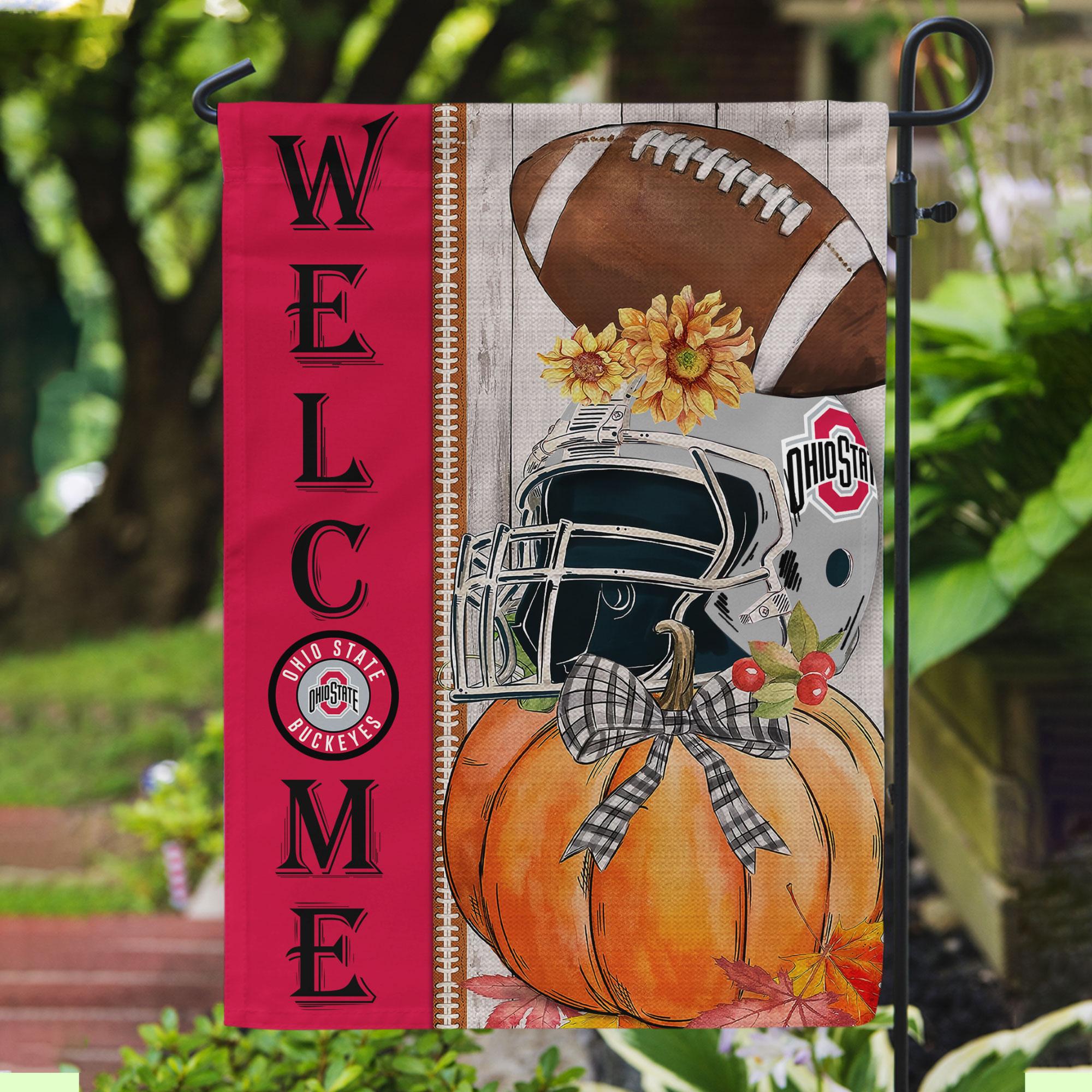 Ohio State Buckeyes Welcome Fall Football Garden Flag – Double Sided Printed