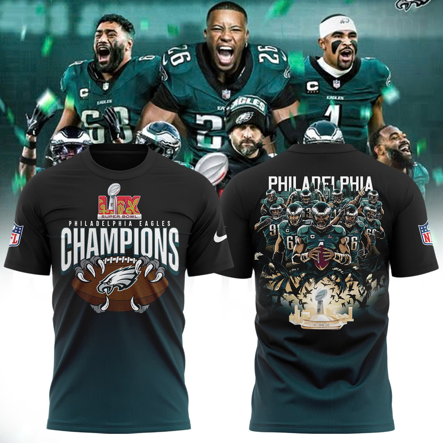Philadelphia Eagles Super Bowl LIX Champions Tshirt 2025