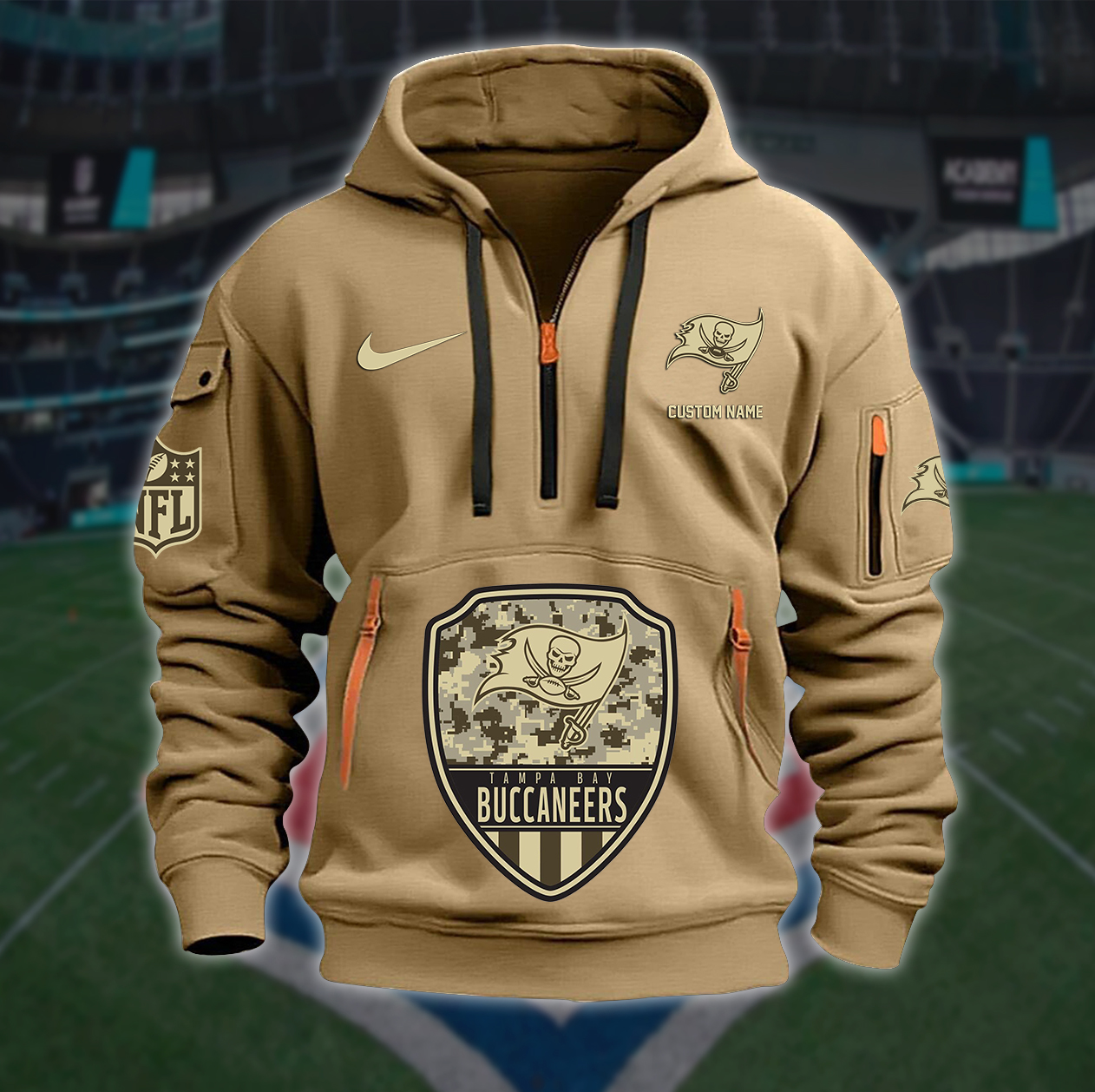 Tampa Bay Buccaneers New Personalized Quarter Zip Hoodie AZBTQZH000227