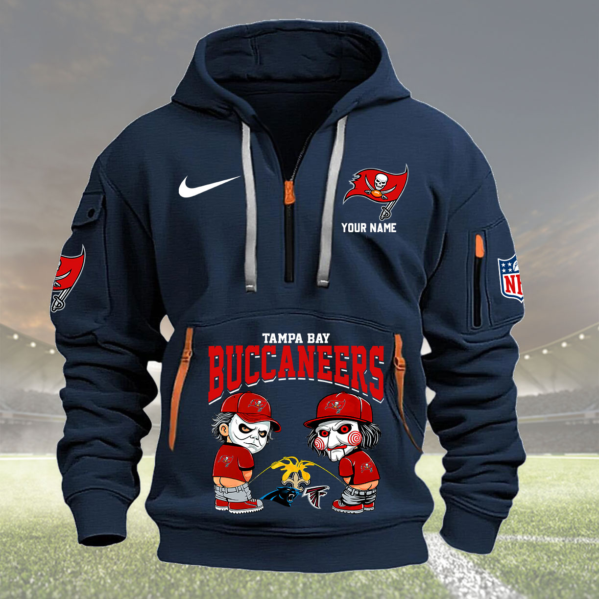 Sweat à capuche personnalisé Quarter Zip des Buccaneers de Tampa Bay Nouvelle Collection AZBTQZH000272