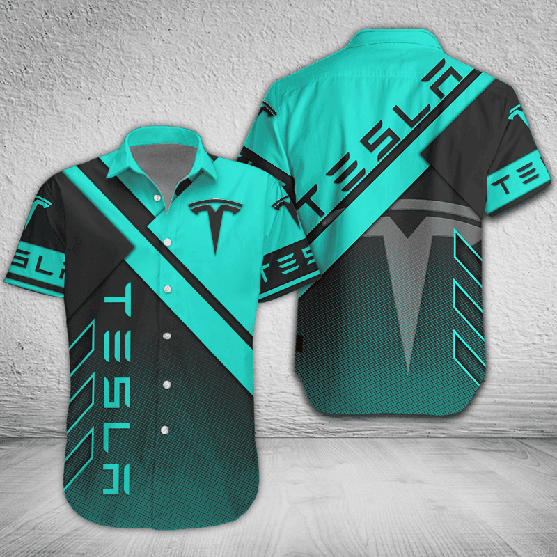 Tesla Button Shirt mit individuellem Namen, mehrfarbig