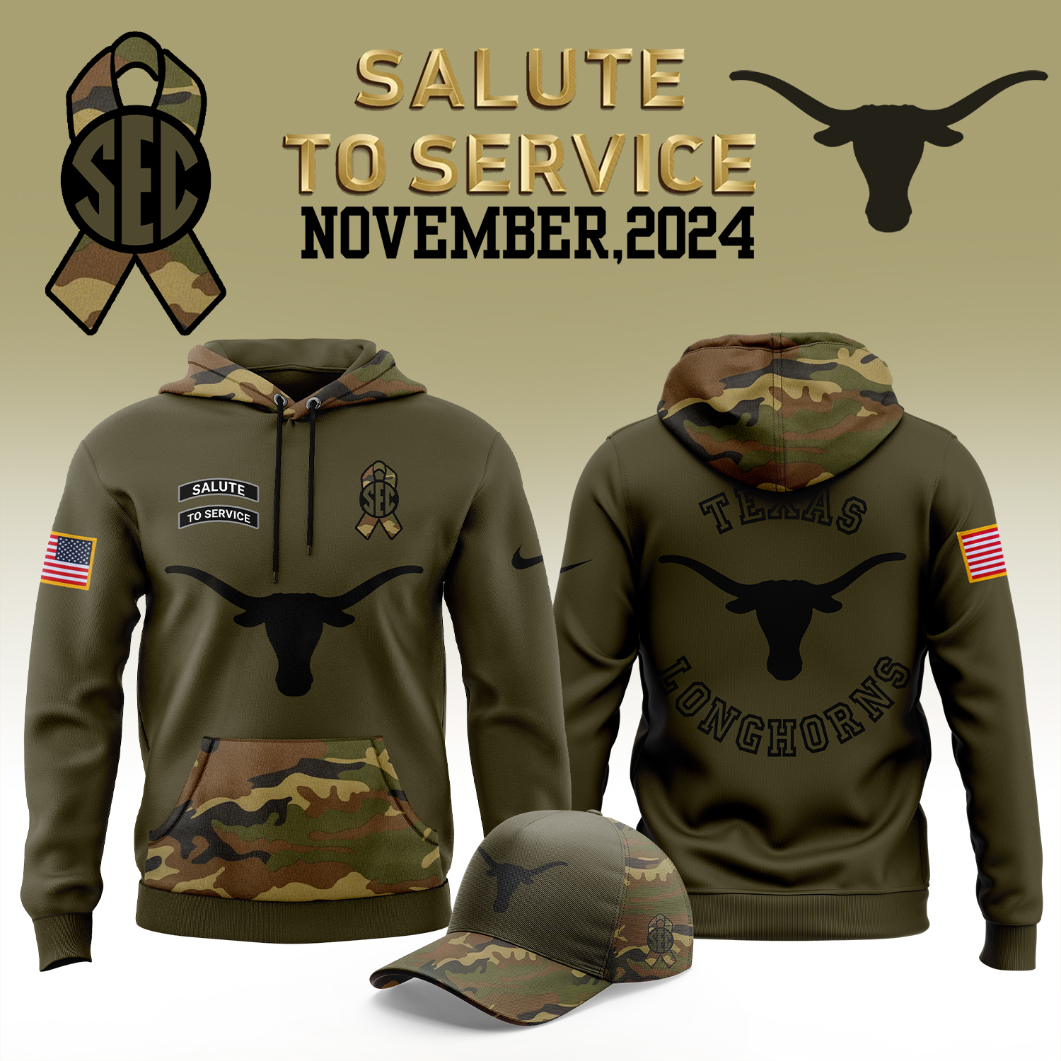 Texas Longhorns Camo Salute to Service Hoodie