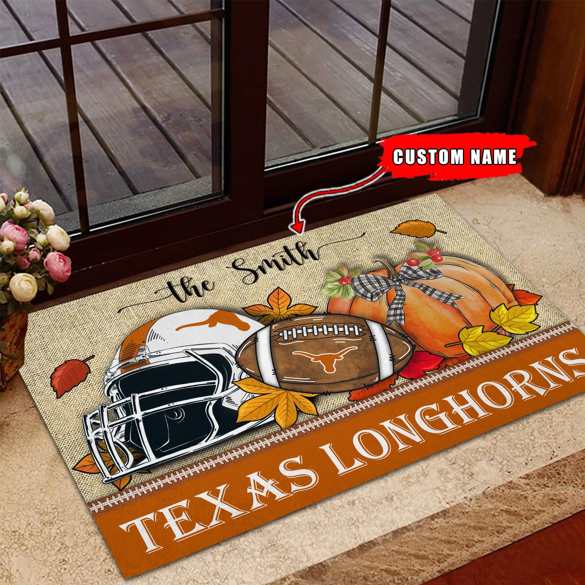 Texas Longhorns Fall Football Custom Doormat - Custom Text