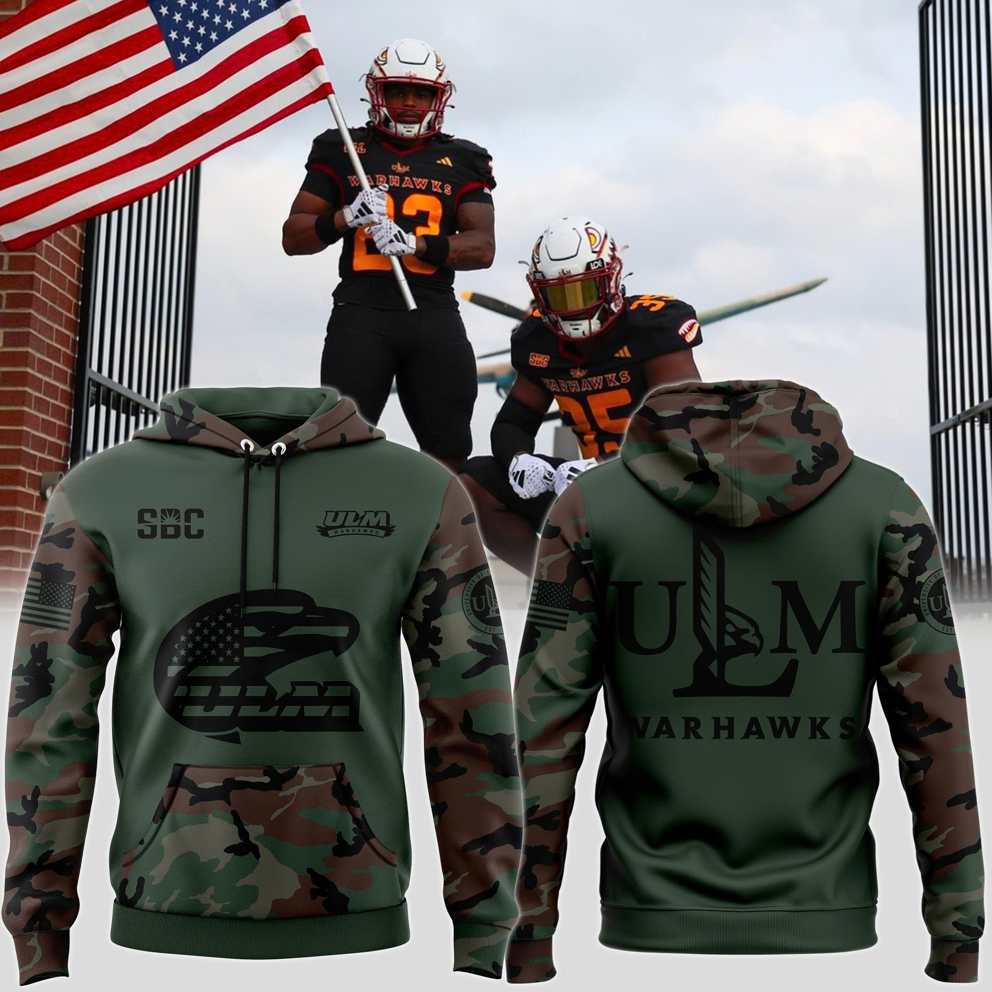 ULM Football Salute to Service Premium Pullover Hoodie